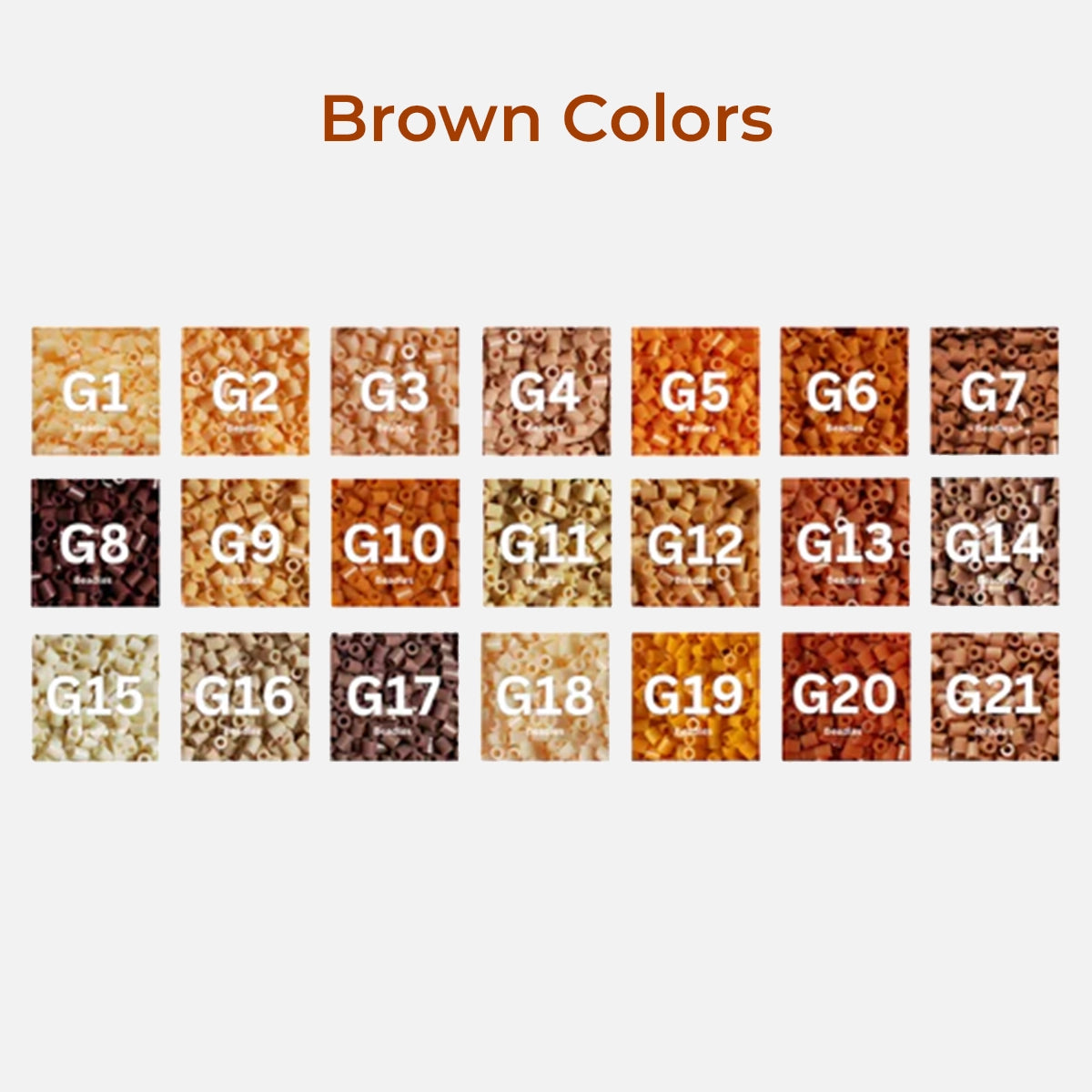 Full view of 2.6mm brown colors tiny fuse beads refill pack featuring various shades for DIY crafts, pixel art, and detailed perler bead designs.