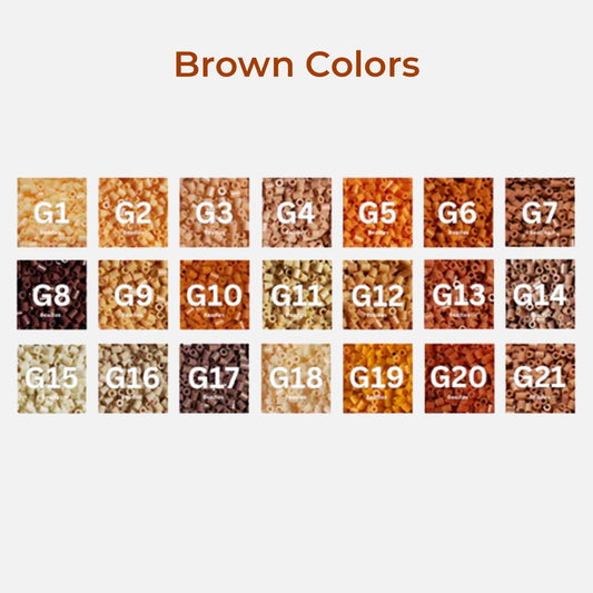 Full view of 2.6mm brown colors tiny fuse beads refill pack featuring various shades for DIY crafts, pixel art, and detailed perler bead designs.