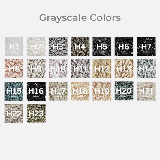 Full view of 2.6mm grayscale colors tiny fuse beads refill pack featuring various shades of black, white, and gray for DIY crafts and pixel art projects.