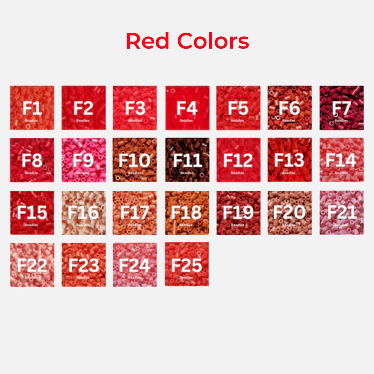 Full view of 2.6mm red colors tiny fuse beads refill pack featuring multiple shades for DIY crafts and pixel art projects.