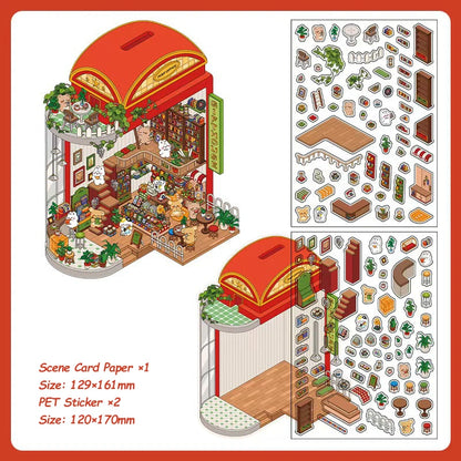 DIY handmade 2.5D scene sticker featuring a gift shop theme for creative projects.