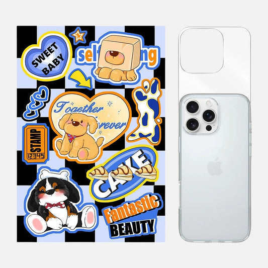 3-in-1 Kawaii Puppy Phone Case & Sticker Kit, complete set for a cute phone case decoration.