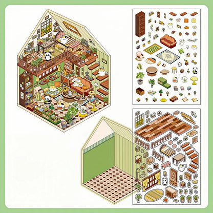 3D Layered House Scene Stickers – Cozy Attic Design for DIY Craft Projects