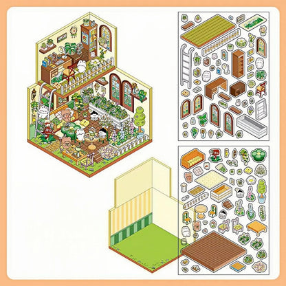 3D Layered House Scene Stickers – Oxygen Station Design for DIY Craft Projects