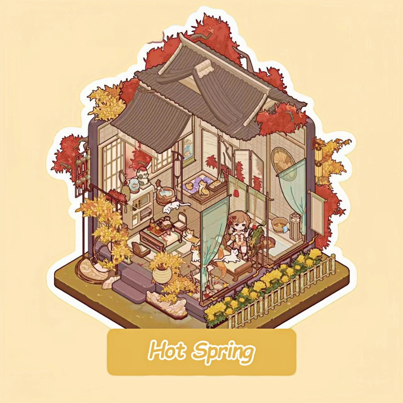 3D Scene Stickers – Hot Spring Design for DIY Craft Projects