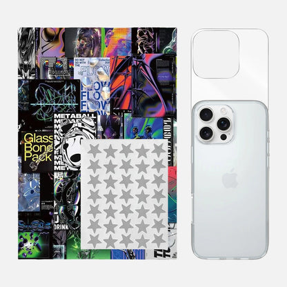 4-in-1 Cyber Metal Sticker Kit for Phone Case, featuring a set of futuristic metallic stickers for phone customization.