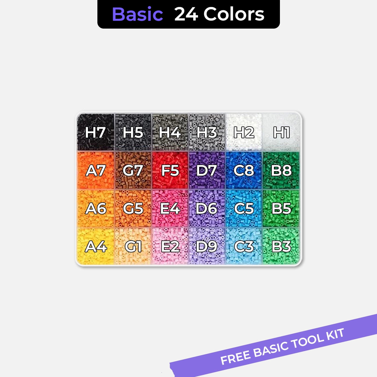 Basic 24 Colors Tiny Fuse Beads Set, 650 pieces in assorted colors for crafting.