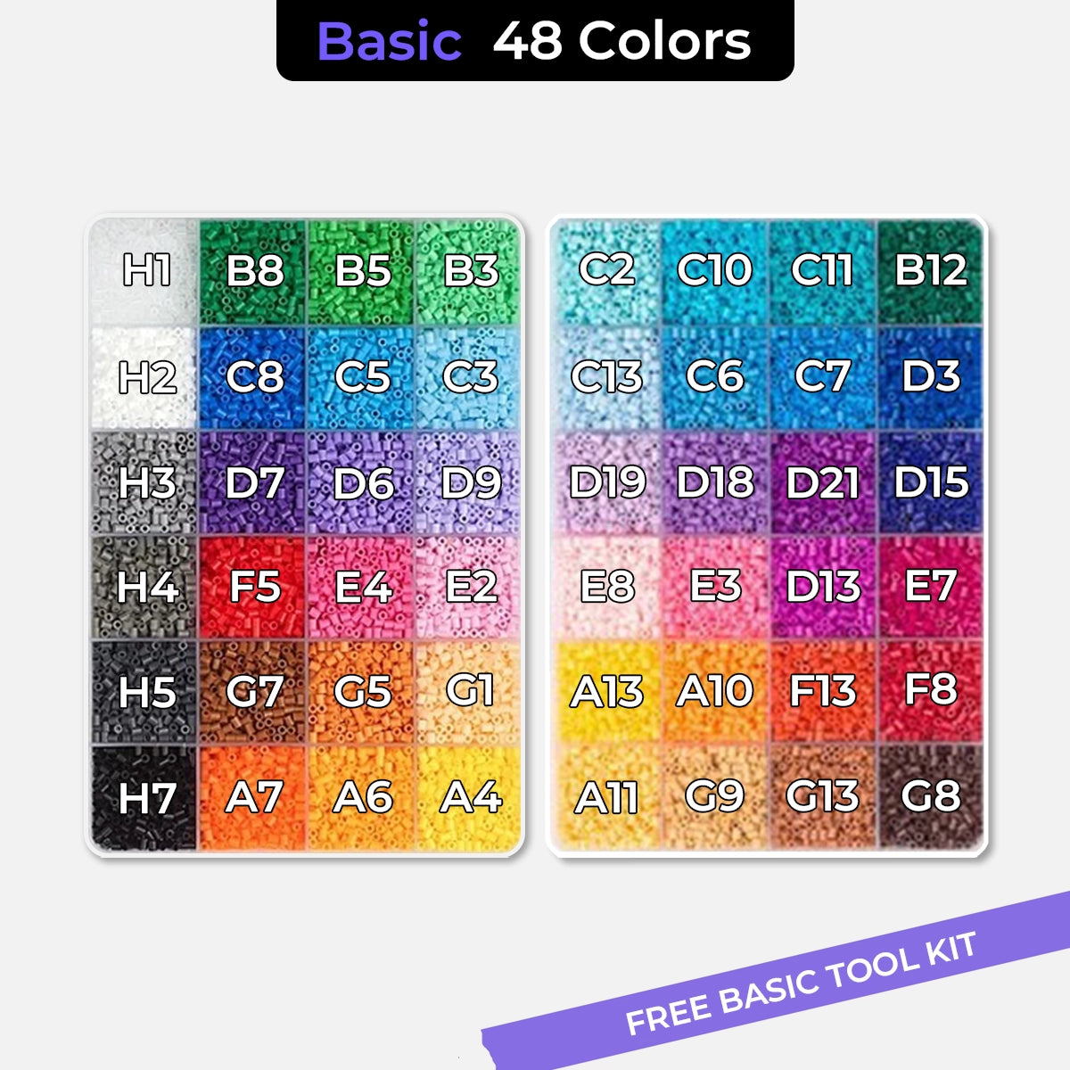 Basic 48 Colors Tiny Fuse Beads Set, 650 pieces in a variety of colors for creative projects.