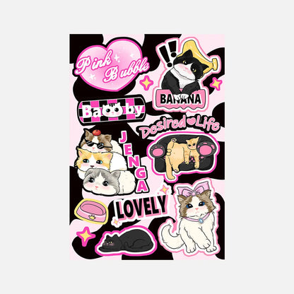 Bowtie Cat Kawaii Stickers featuring a blush pink base with pearl accents, adding a cute and playful touch to your crafts and decorations.