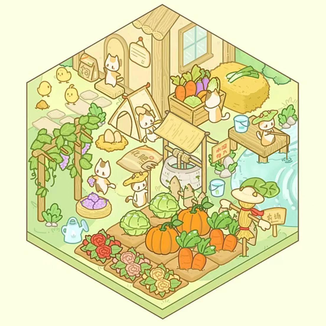 Cat Farm 3D Scene Sticker – DIY Miniature Sticker for Creative Journaling