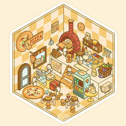 Pizza Shop 3D Scene Sticker – DIY Miniature Sticker for Crafting & DIY Projects