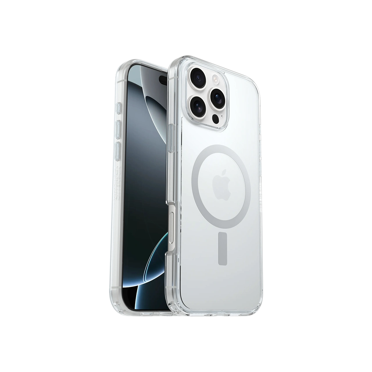 Clear magnetic phone case featuring a non-yellowing acrylic back and flexible TPU sides for a slim, protective fit.