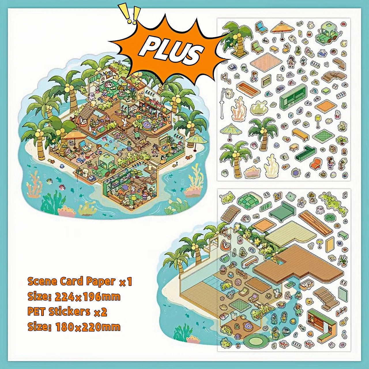 Oversized 3D Scene Stickers Plus – Island Design for DIY Craft Projects