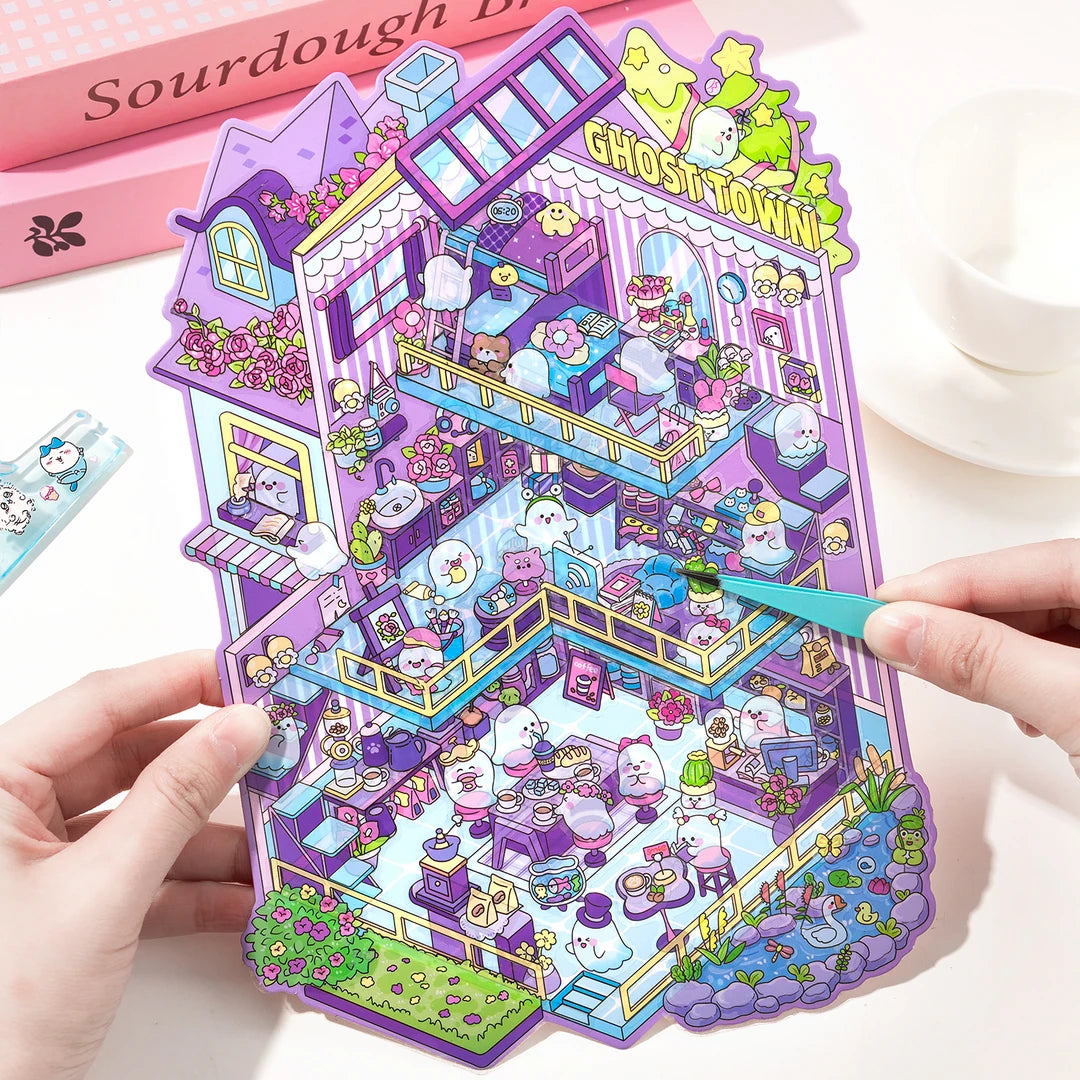 Oversized 3D Scene Stickers – Detailed View of DIY Layered Architectural Stickers