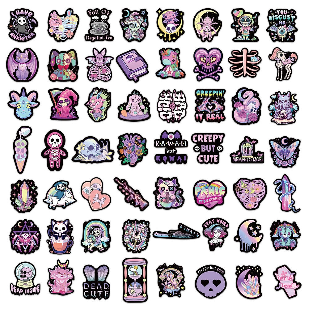 Pink & Purple Gothic Stickers – Close-up View of Stickers for DIY Journal & Planner Decoration