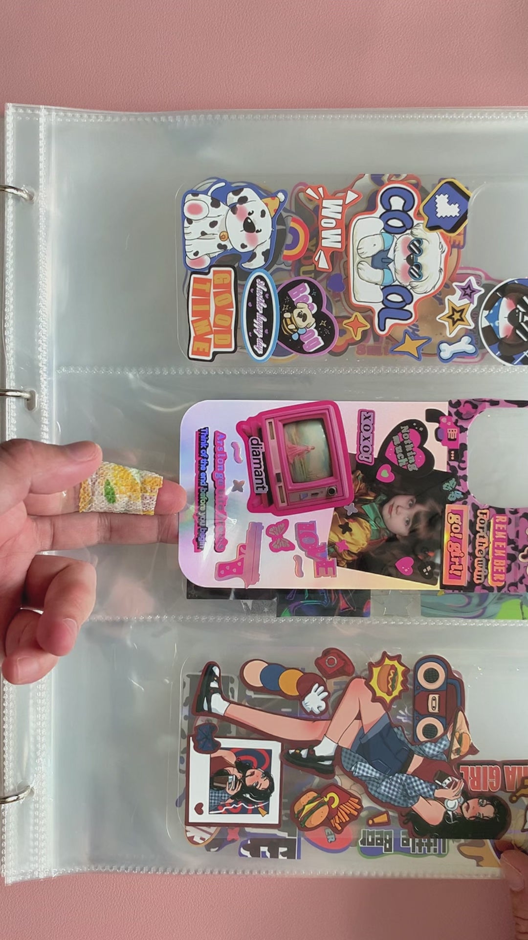 Video tutorial for the Y2K Laser Phone Case Sticker Kit, demonstrating how to apply stickers, washi tape, and the back card to customize your phone case.