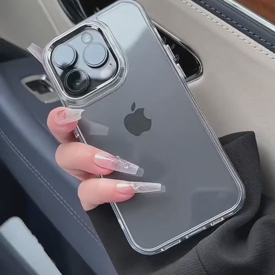 Clear Phone Case in Use – Held in Hand Demonstrating Anti-Yellowing Acrylic Back & Soft TPU Sides