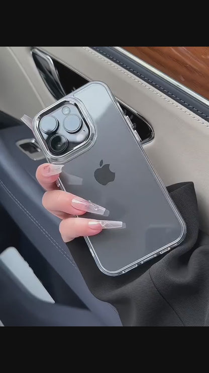 Clear Phone Case in Use – Held in Hand Demonstrating Anti-Yellowing Acrylic Back & Soft TPU Sides