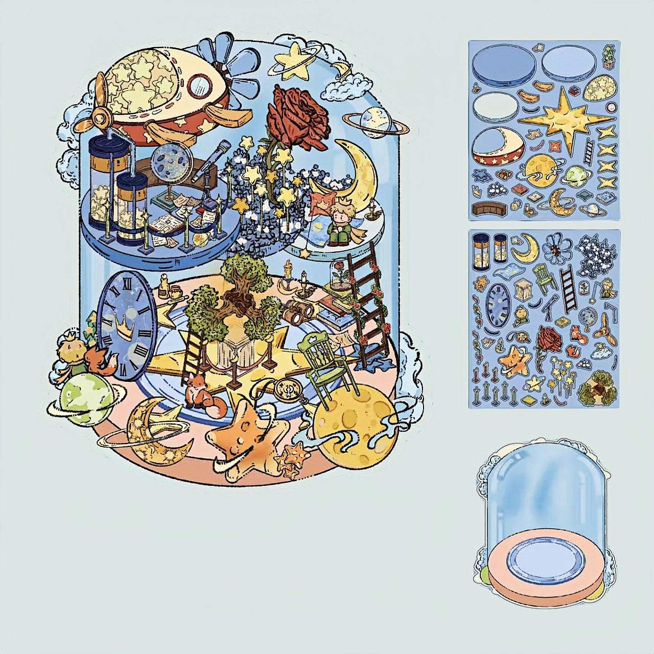 Prince's Fairy Tale Scene Stickers – Galaxy Spaceship Design for DIY 3D Craft Projects