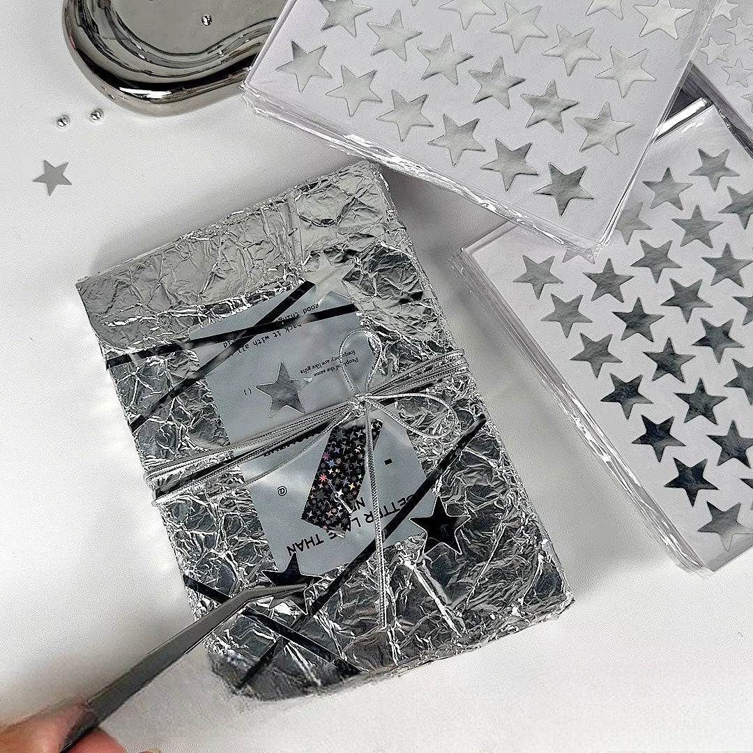 Shimmering Silver Star Stickers – Displayed in DIY Journal & Planner for Creative Decoration