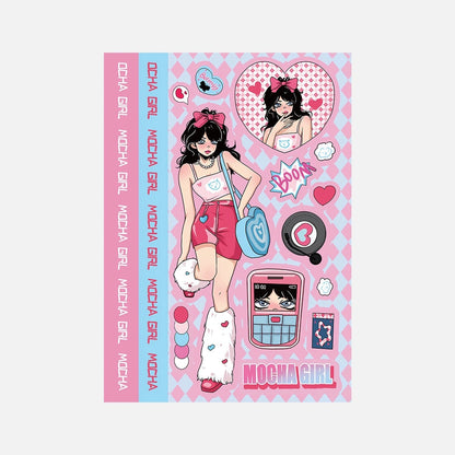 Y2K Pink Mocha Girl phone case sticker from the kit, showcasing a cute and stylish design perfect for personalizing your phone case.