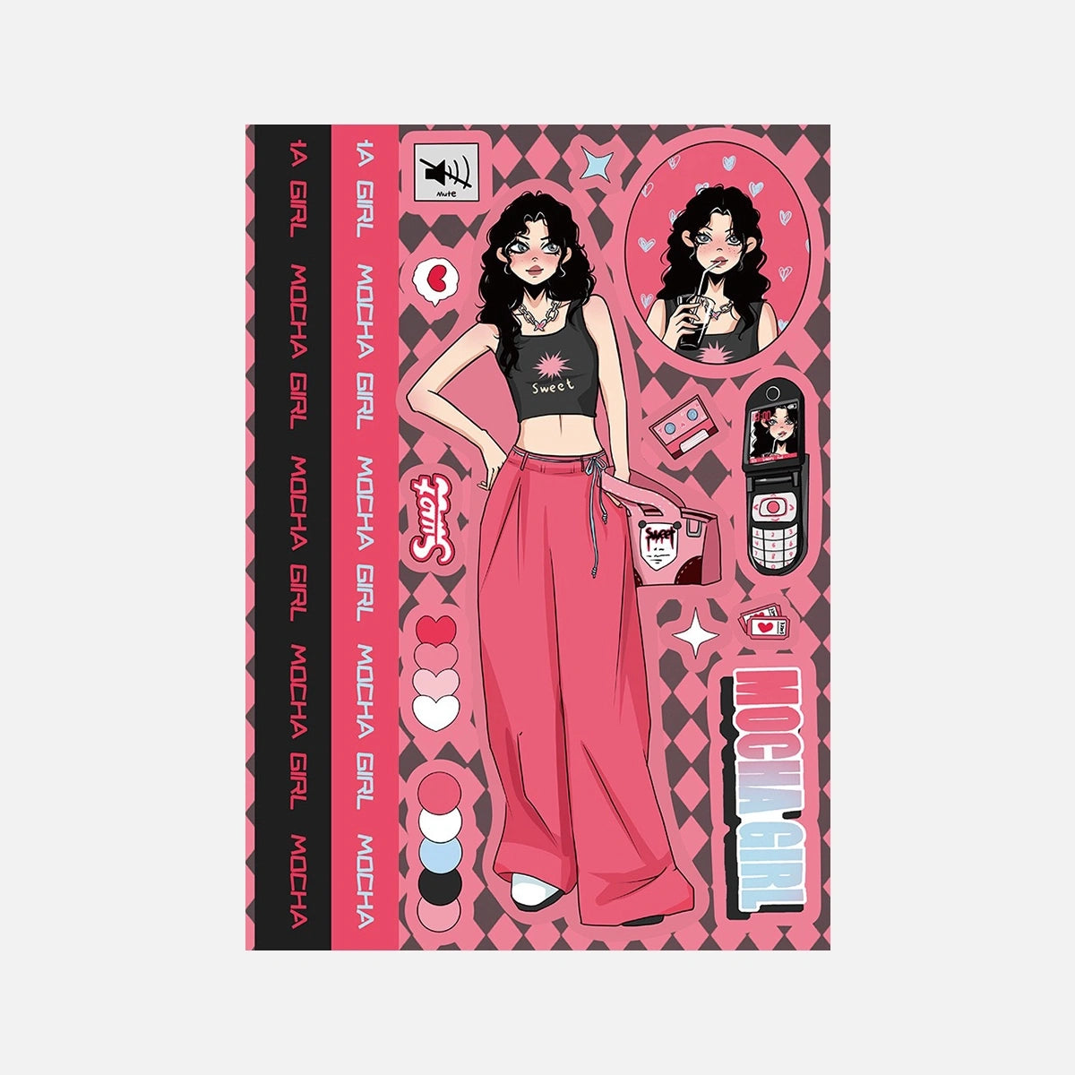 Y2K Red Sweet Mocha Girl phone case sticker set, with adorable mocha girl designs and red accents to create a cute and fashionable phone case.